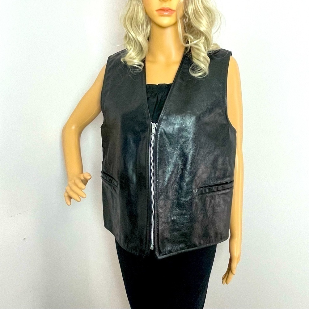Vintage Brookes Leather Sportswear Black Leather Vest Size 42